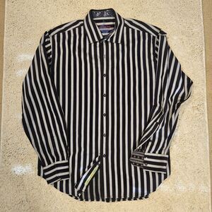 Robert Graham Long Sleeve Pin Striped Geometric Embroidered Button Up Shirt XLTG